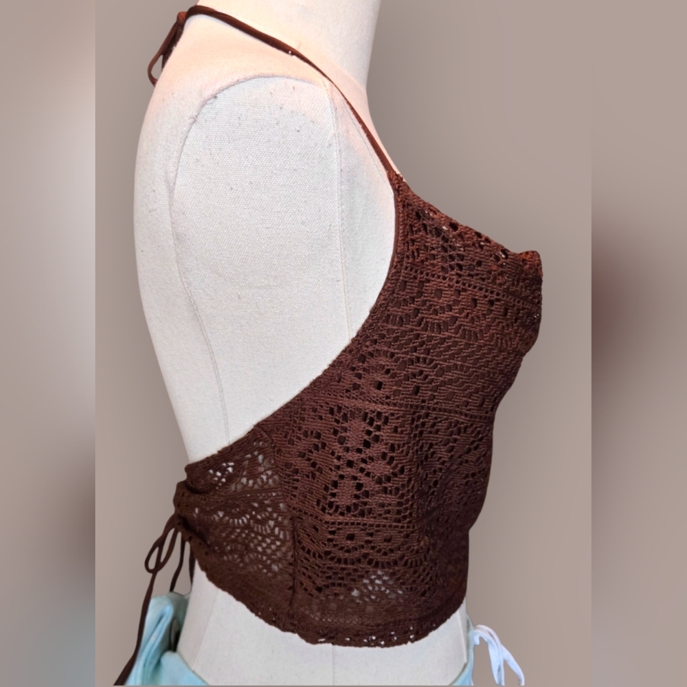 H&M DIVIDED Brown Crochet Crop Camisole ~NWT - Picture 6 of 11